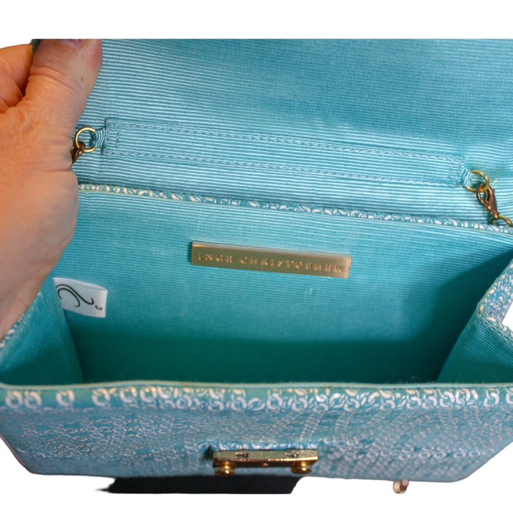 Inge Christopher Crossbody Bag Blue White Chain Print Fabric Purse - Picture 5 of 6